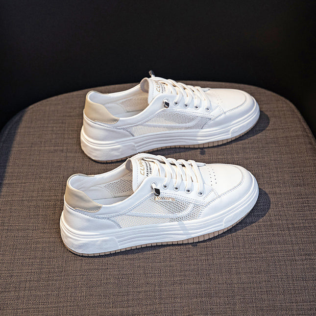 Genuine Leather White Sneakers for Women 2026 Spring/Summer Mesh Breathable Comfortable Lightweight Sneakers Hollow Thin Stylish Women's Casual Shoes