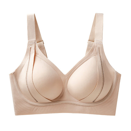 Fixed cup lifting thin seamless underwear women's non-rimless breast anti-sagging soft support comfortable pull-up bra