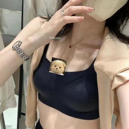 Metwo Mask Bra Summer Thin Breathable Quick-Drying Pure Color Seamless Wide Shoulder Strap Vest Bra for Women
