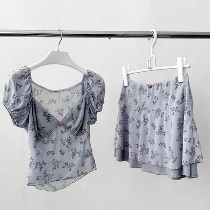 Dorothy Summer New Arrival South Korea Blogger Skirt Mesh Ear Edge Floral Patchwork Low-Waist Mini Skirt