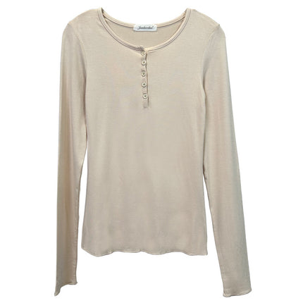 South Korea Dongdaemun New Sexy Figure ~ Temperament Feminine Half Open Collar Tight Base T-shirt hc
