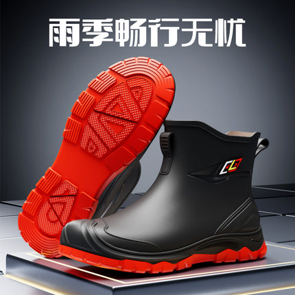 Fashion men's rain shoes short tube new water shoes overshoes rain boots non-slip waterproof kitchen car wash fishing shoes cross-border batch
