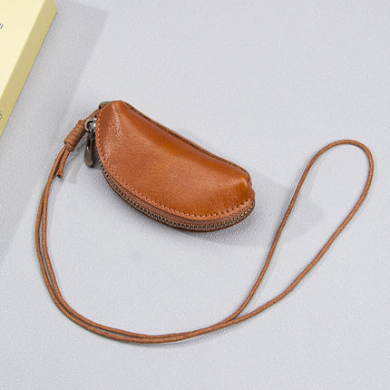 Top Layer Cowhide Vegetable Tanned Leather Mouth Red Envelope Rope Hanging Storage Coin Key Neck Bag Mini Genuine Leather Coin Purse for Women