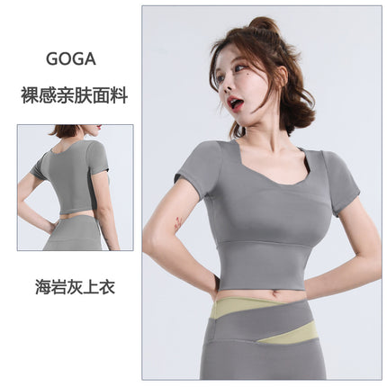 Yoga clothes women's running fitness short sleeve sports training quick-drying top tight summer fitness suit