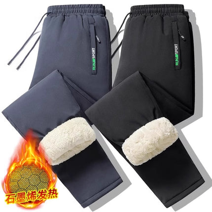 Cross-border Winter Lamb Velvet Sports Pants Men's fleece-lined Thickened Waterproof Warm Outdoor Down Cotton Pants Casual Trousers