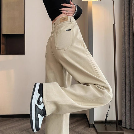 khaki Jeans Women's Narrow Wide-leg Pants Trendy All-match New High Waist Slimming Casual Straight Pants