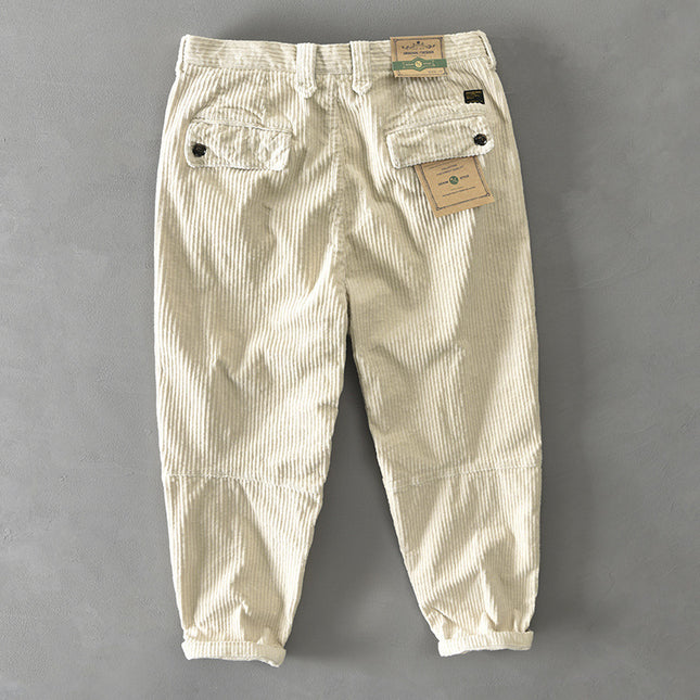 Spring and Autumn New Japanese Retro Corduroy Trousers Men's Casual Solid Color Versatile Loose Straight Cargo Corduroy Dress Pants