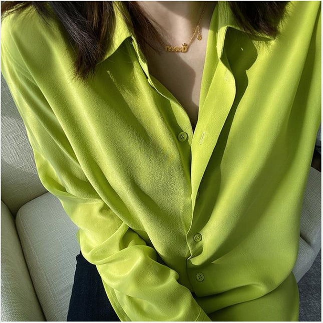 Fashionable New Color Early Autumn Style Apple Green French Elegant Simple Elegant Classic Imitation Imitation Silk Long-Sleeved Lining