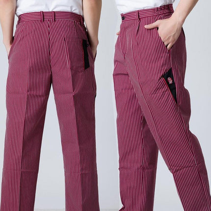 Wholesale Spot Hotel Restaurant Striped Chef Work Pants Elastic Band Elastic Black Waiter Overalls Customized