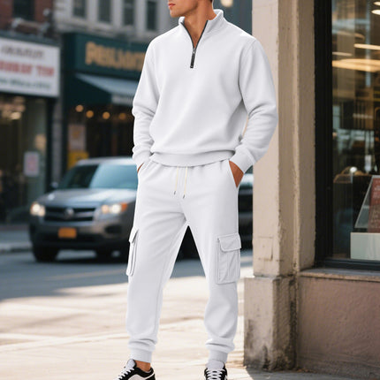 Cross-Border Autumn and Winter Men's Clothing Amazon Sweatshirt Set Men's Casual Fleece-Lined Warm Zipper Men's Workwear Pants Set