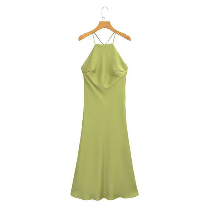 Foreign Trade Cross-Border Women's Clothing 2025 New Summer Style French Sexy Open Back Design Silk Satin Texture Suspender Dress