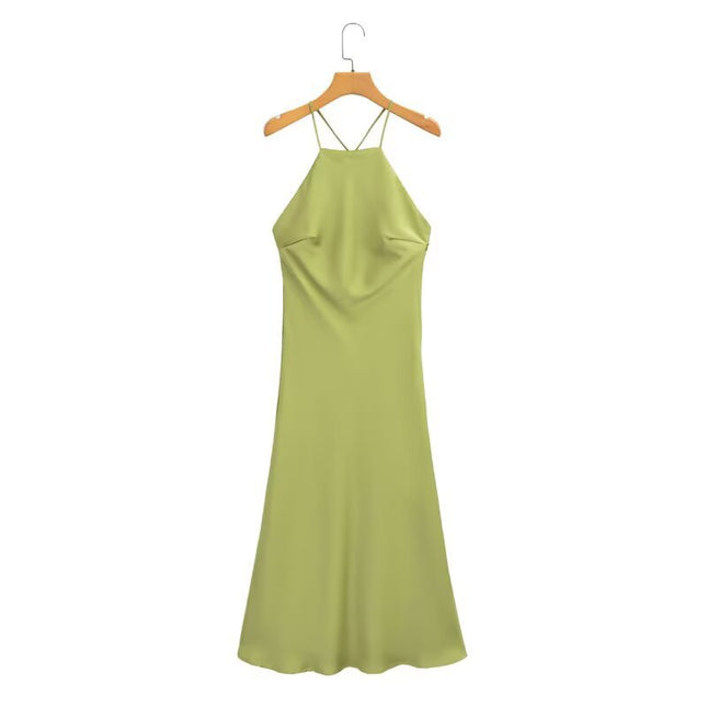 Foreign Trade Cross-Border Women's Clothing 2025 New Summer Style French Sexy Open Back Design Silk Satin Texture Suspender Dress