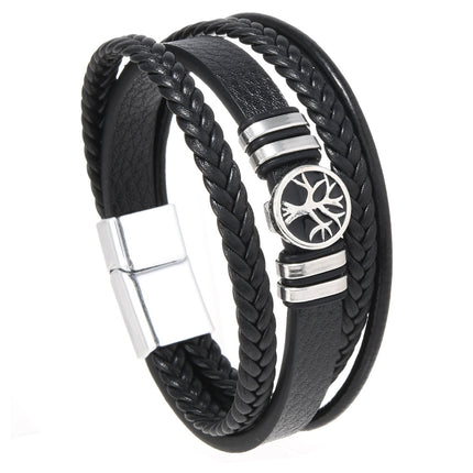 Cross-Border New Products European and American Retro Style Various Ready-Made Life Tree Fashion Versatile Multi-Layered Hand-Woven Men's Bracelets