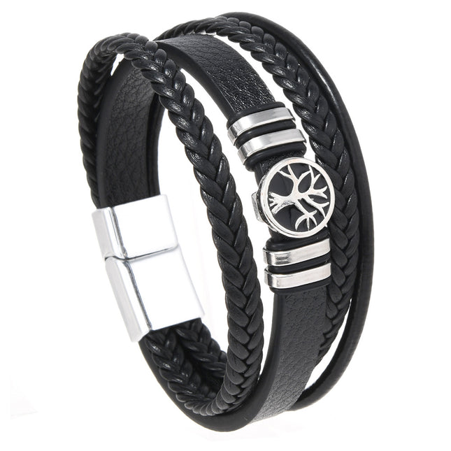 Cross-Border New Products European and American Retro Style Various Ready-Made Life Tree Fashion Versatile Multi-Layered Hand-Woven Men's Bracelets