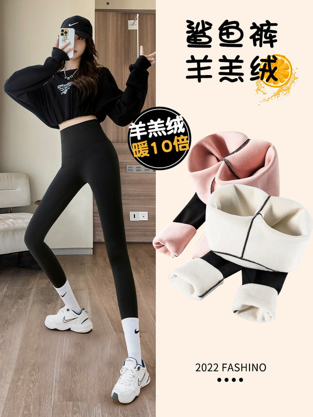 Nylon Shark Pants fleece-lined Outer Wear Leggings Women's Autumn and Winter Warm plus size Black Pants Yoga Sports Barbie Pants