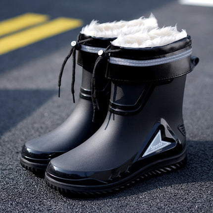Medium and short tube men's fashion rain boots night with reflective strip rubber shoes waterproof shoes elastic band waterproof mouth gray water shoes