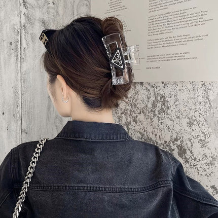 High-End Letter Triangle Brand Clip for Women, Transparent Acrylic Hair Clip for the Back of the Head, Classy Hair Shark Clip Hair Accessory
