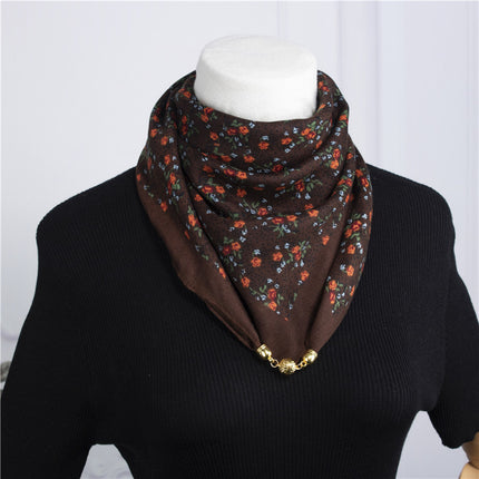 2025 New Silk Scarf Autumn and Winter Cold Protection Neck Protection Anti-Rubbing Collar Square Scarf 68cm Silk Scarf Magnetic Buckle Western Style Scarf
