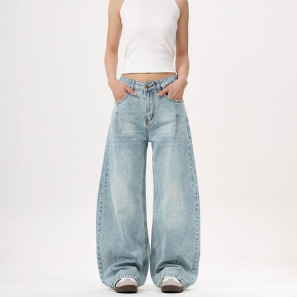 JIAMU American High Street Baggy jeans Slub Scimitar Jeans Unisex Wide Leg Pants Loose Profile