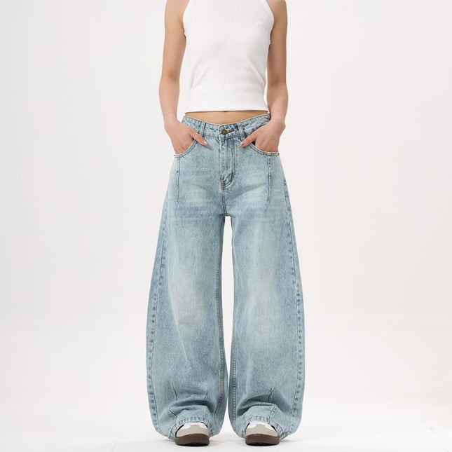 JIAMU American High Street Baggy jeans Slub Scimitar Jeans Unisex Wide Leg Pants Loose Profile