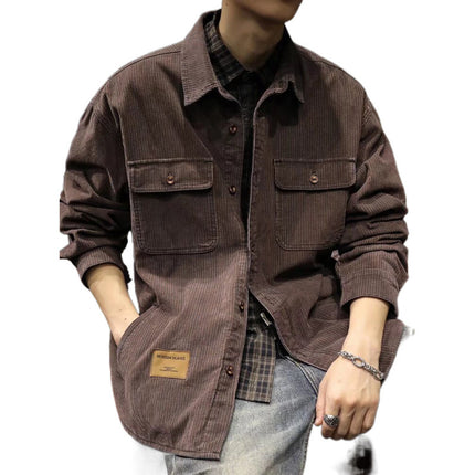 Japanese Style Workwear Long Sleeve Shirt for Men and Women Spring and Autumn Retro Solid Color Jacket Trendy Multi-Pocket Casual Shirt