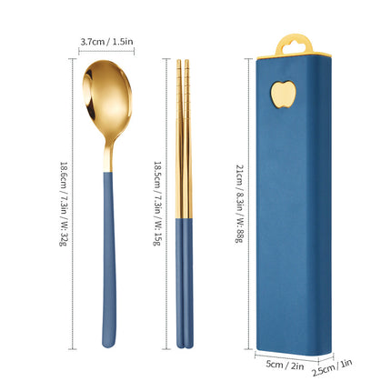 304 Stainless Steel Convenient Tableware Fork, Spoon and Chopsticks Three-Piece Set Outdoor Travel Student Storage Box Tableware Set