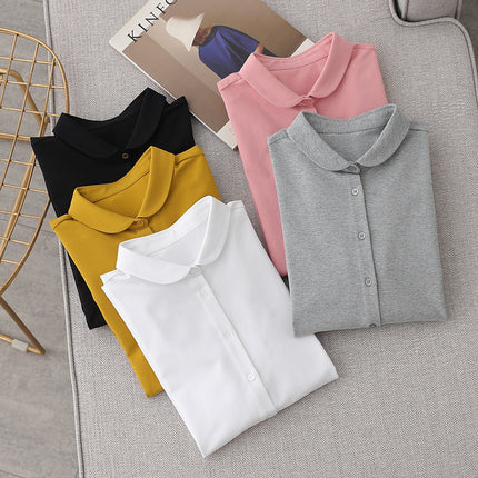 26 Spring and Autumn Comfortable Versatile Base Shirt Japanese Style Stretch Knit Combed Cotton Crew Neck Long Sleeve Shirt for Women