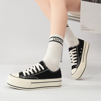 Summer Thin Thick-Soled Canvas Shoes for Women, Low-Top Women's Shoes, 2025 New Versatile Shoes, Spring and Autumn Height-Increasing Casual Shoes