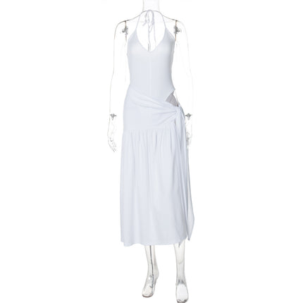 Vacation Style European and American Cross-Border Summer Women's Halterneck Lace-Up Backless Slit Fashion Casual Sexy Skirt Suit Trendy