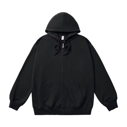Loose version of the earth color 320G zipper hooded moss green light green grass green solid color simple sweater for men and women
