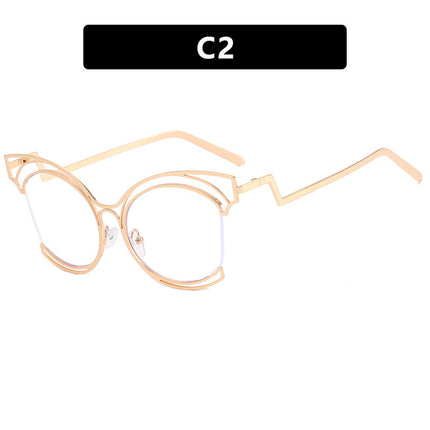 Folding Curved Leg Cat Eye Large Frame Hollow Flat Mirror 2023 New Metal Glasses Frame Ins Concave Shape Anti-Blue Light