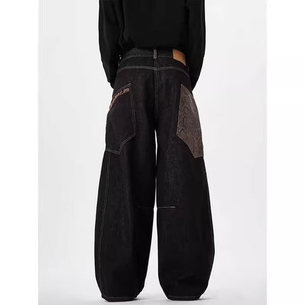 American Retro Silhouette Scimitar Jeans for Men and Women Street Design Couple Loose Straight Floor-Length Wide-Leg Pants