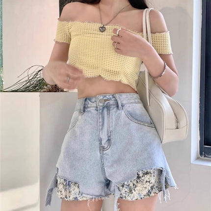 Blue Ripped Denim Shorts Women's Summer Hot Girl Trendy ins2025 New High Waist A- line Wide Leg Hot Pants