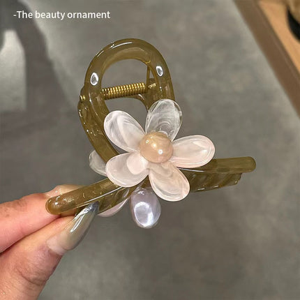 Korean Acrylic Flower Clip for Women, Versatile Medium Size Ins Small Fragrance Style Pastoral Half-Tied Clip Hair Accessory Pastoral Style