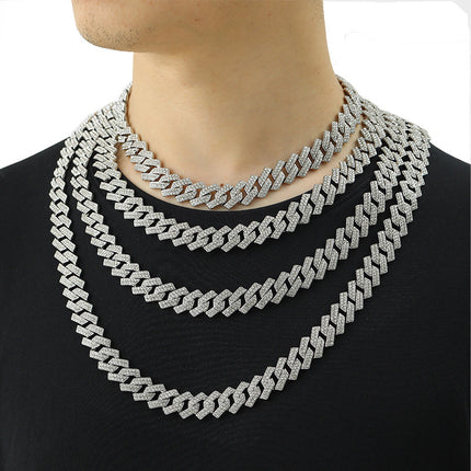 Foreign trade explosive hip-hop jewelry full diamond Cuban chain men's vacuum plating does not fade rap accessories factory outlet