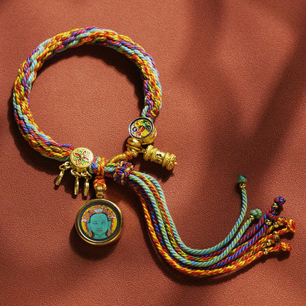 Thangka Xizang Hand Rope Hand-woven Ethnic Style Bracelet Five-way God of Wealth Green Mother Wen Zhu Thangka Bracelet