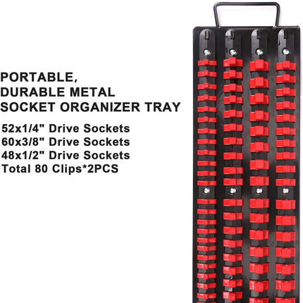 Cross-border new 80-piece sleeve rack new handle sleeve storage rack 1/4 3/8 1/2 sleeve rack