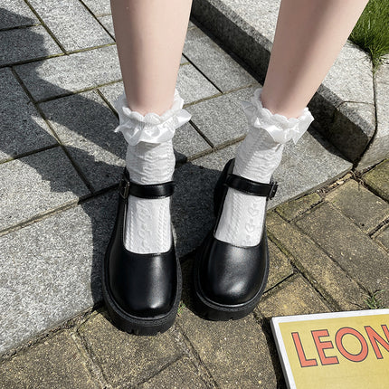 White Mary Jane Small Leather Shoes for Women 2023 Spring Thin Cosplay Thick Sole Thick Heel High Heel Japanese Style Jk Flats