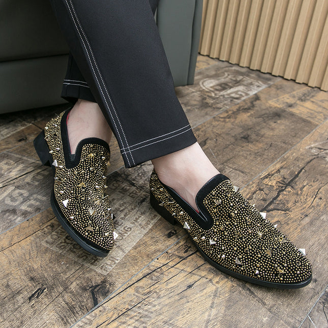Men's Shoes Cross-border plus size New Leather Shoes Fashion Frosted Rivet Loafers Night Shop Hair Stylist Pointed Shoes