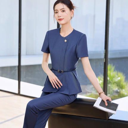 Grey Short-sleeved Suit suit Women's Summer High-end Hotel Front Desk Tooling Elegant Jewelry Store Work Clothes Professional Dress