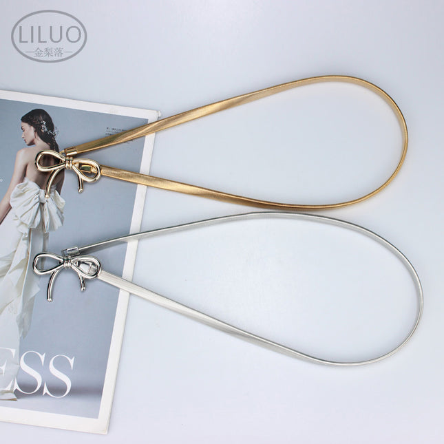 New Simple Elegant Bow Elastic Thin Belt Accessories Metal Waist Chain with Skirt Trouser Chain Women's Thin Wholesale