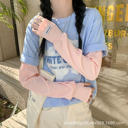 Crumple Ice Silk Sun Protection Sleeves Women's Loose plus size Driving UV Protection Summer Ice Sleeve Riding Sunshade Gloves