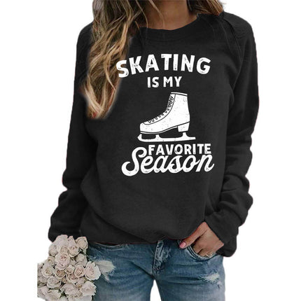 Foreign trade supply skating shoes printed round neck jacket sweater European size women's coat long sleeve cross-border