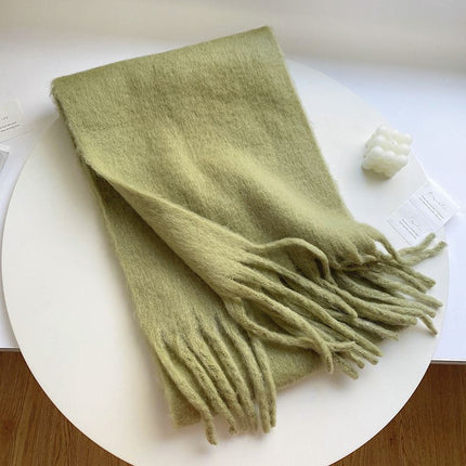 New Solid Color Mahair Scarf for Couple Winter Warm Thickened Korean-style All-match Student Long Girl Scarf