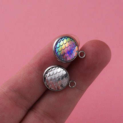Cross border in stock 12MM mirror titanium steel resin round fish scale jewelry accessories DIY personality fashion geometric pendant