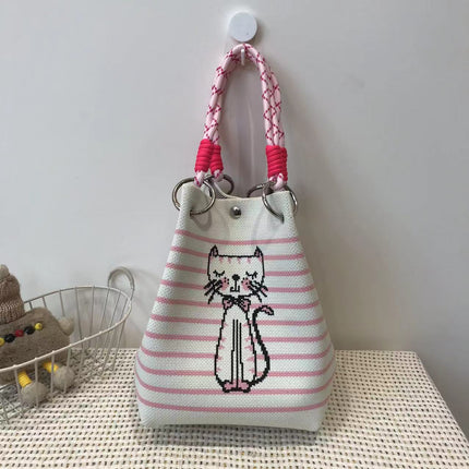 Handbag Women's New Fashion Cute Cartoon Animal Large Capacity Portable Storage Bag Commuter Shoulder Bag Woven Bag
