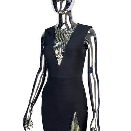 European and American Popular Women's Clothing Sexy Sleeveless Mesh Diamond Slim Dress Celebrity Party Evening Dress Short Skirt Bandage Skirt