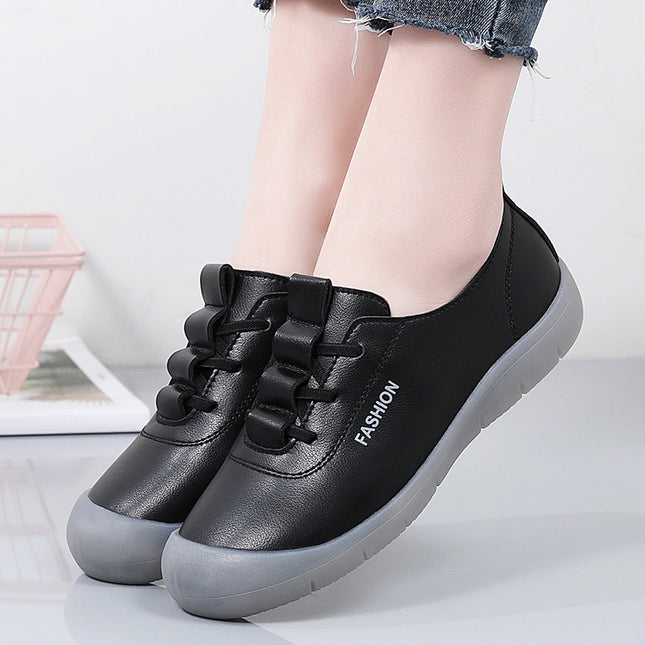 Mom's Shoes Are Not Tiring for Feet, Casual Wedges 2025 New Leather Shoes, Spring & Fall Non-Slip Flats, Soft Sole, Soft Surface Women's Shoes