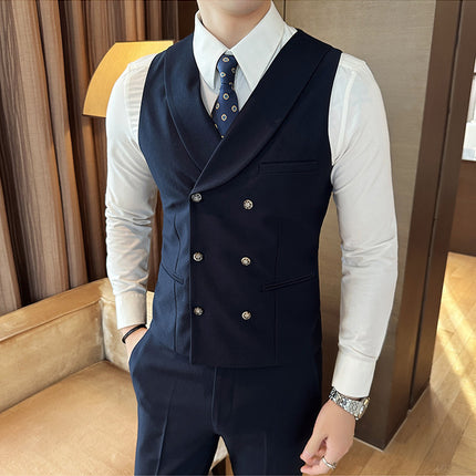 Factory Wholesale Men's Four-Season Waiter Vest Double-Breasted Green Fruit Collar Sleeveless Waistcoat Best Man Brother Outfit