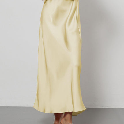 In-Stock Cross-Border Women's Clothing Wholesale European and American Style Elegant Satin Midi Skirt Slimming and Flowy